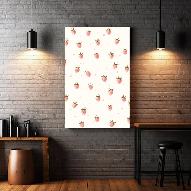 Wandbild - Rosa Erdbeeren - Grafik zwischen extravaganten Hängelampen und Holztischen