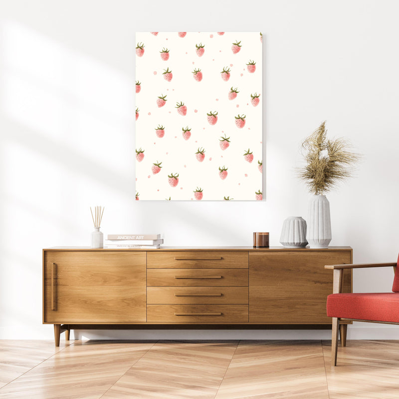 Wandbild - Rosa Erdbeeren - Grafik an cremefarbener Wand über klassischer Holzkommode