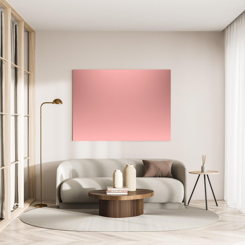 Wandbild - Rosa Oberfläche - Papiertextur in minimalistisch eingerichtetem cremefarbenen Wohnzimmer
