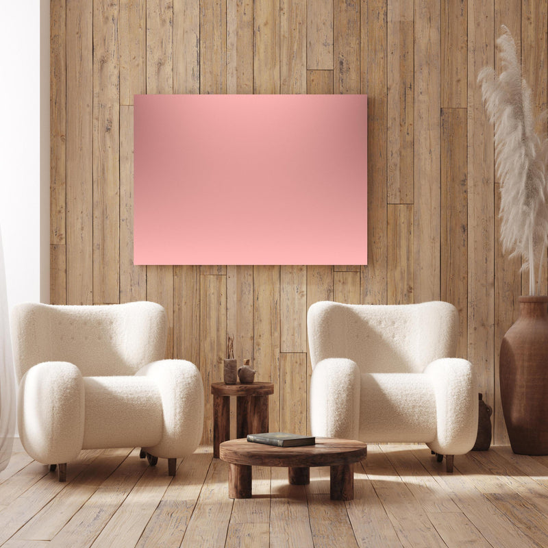 Wandbild - Rosa Oberfläche - Papiertextur an Holzwand hinter sanften Sesseln mit Plüschbezug