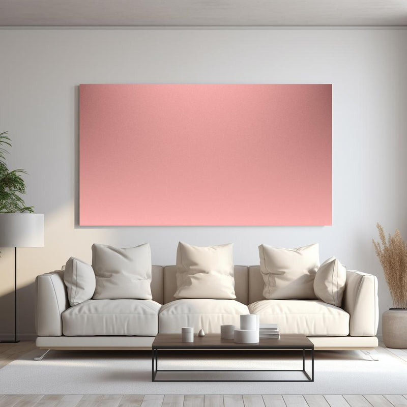 Wandbild - Rosa Oberfläche - Papiertextur hinter sanfter Couch mit cremefarbenen großen Kissen