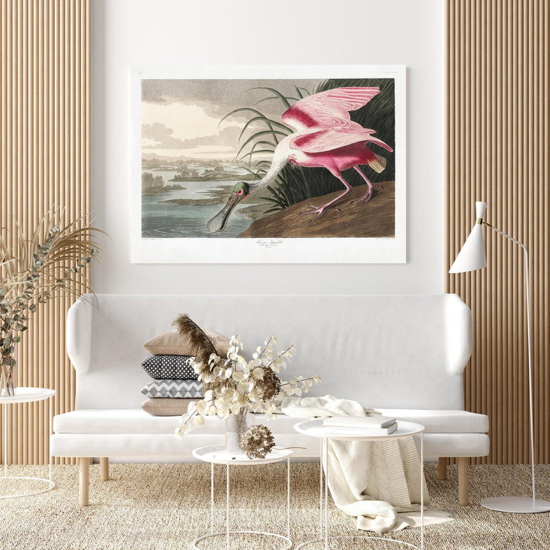 Wandbild - Rosalöffler in extravagant gestaltetem Raum mit minimalistischer Couch-quadratisch