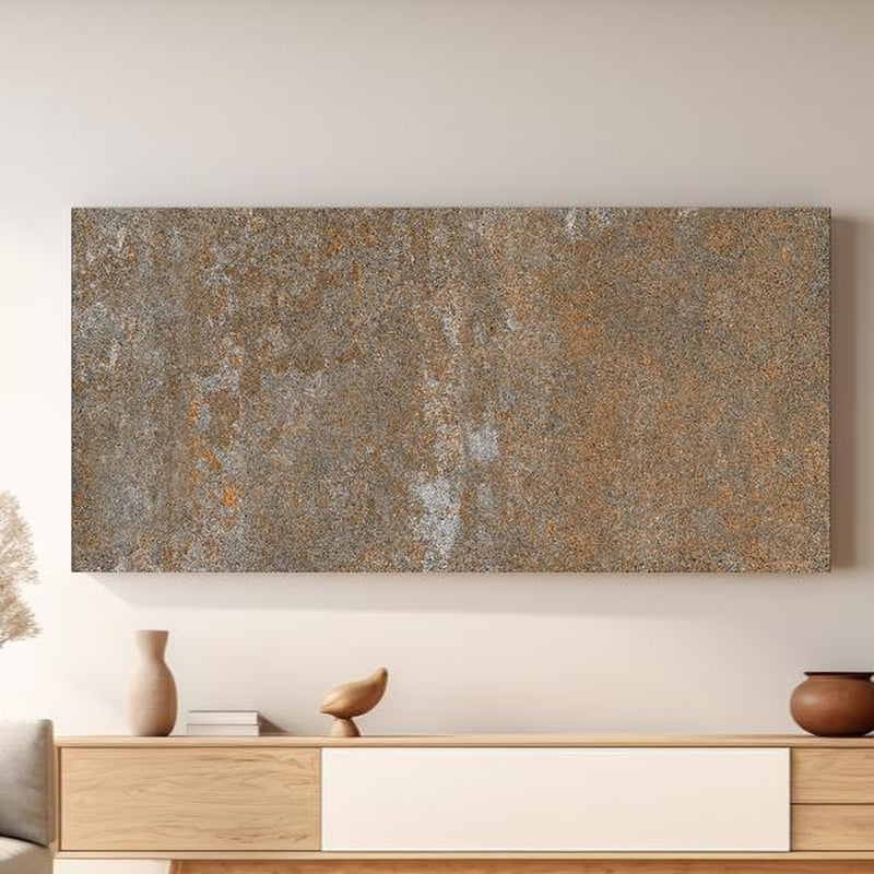 Wandbild - Rustikaler Stein Hintergrund in hellem Wohnzimmer über extravaganter Kommode Zoom