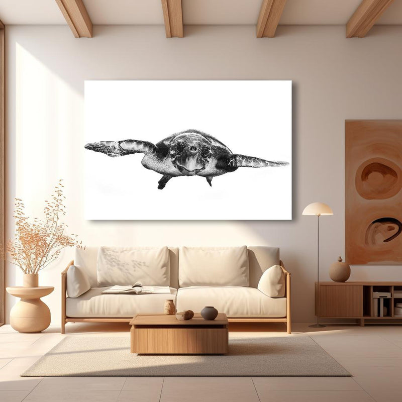 Wandbild - Schildkröte in modernem Wohnzimmer im Loft-Stil