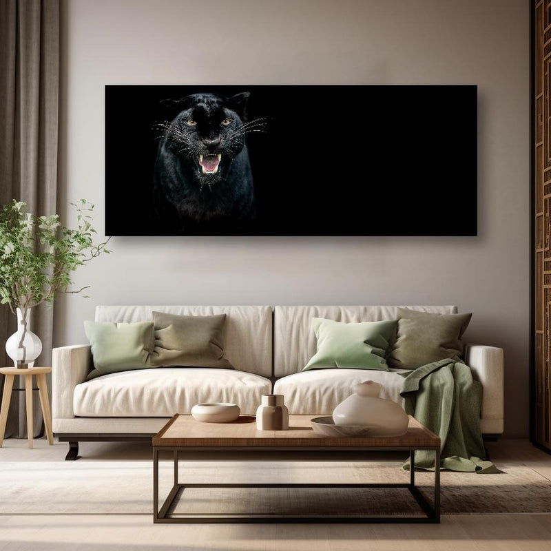 Wandbild - Schwarzer Panther auf schwarzem Hintergrund - Rueckwand24