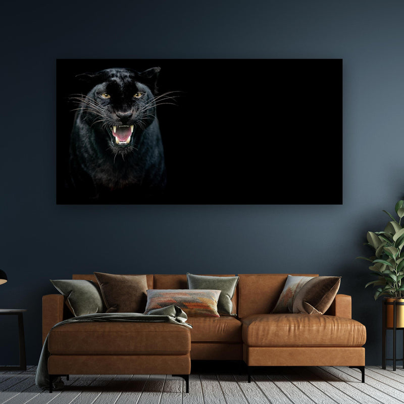 Wandbild - Schwarzer Panther auf schwarzem Hintergrund - Rueckwand24