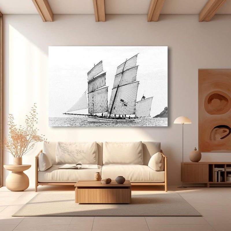 Wandbild - Segelboot auf dem Meer in modernem Wohnzimmer im Loft-Stil