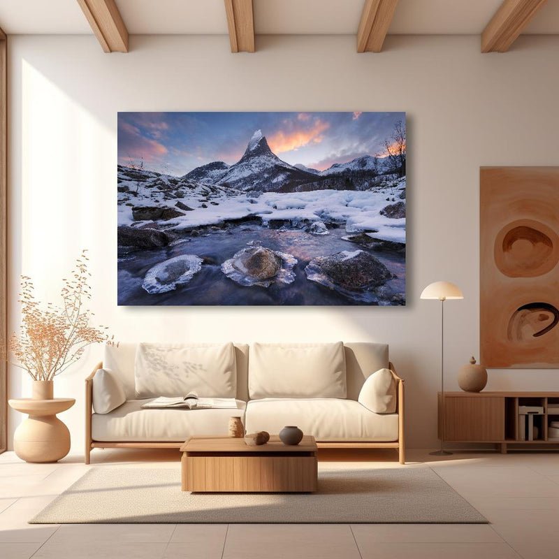 Wandbild - Spear Mountain in modernem Wohnzimmer im Loft-Stil