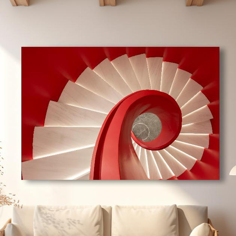 Wandbild - Spirale Treppe - Rötlich in modernem Wohnzimmer im Loft-Stil Zoom