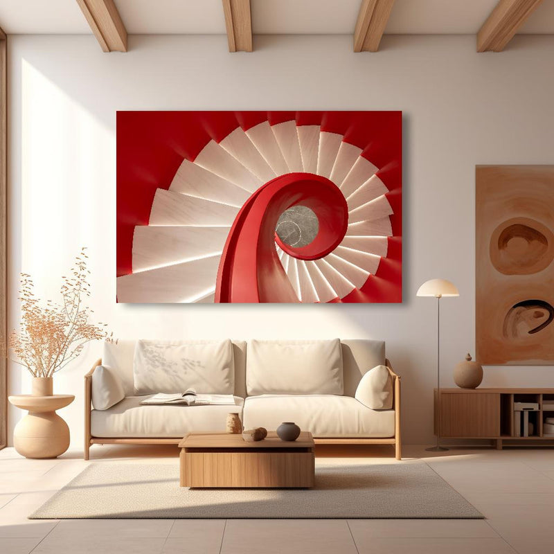 Wandbild - Spirale Treppe - Rötlich in modernem Wohnzimmer im Loft-Stil