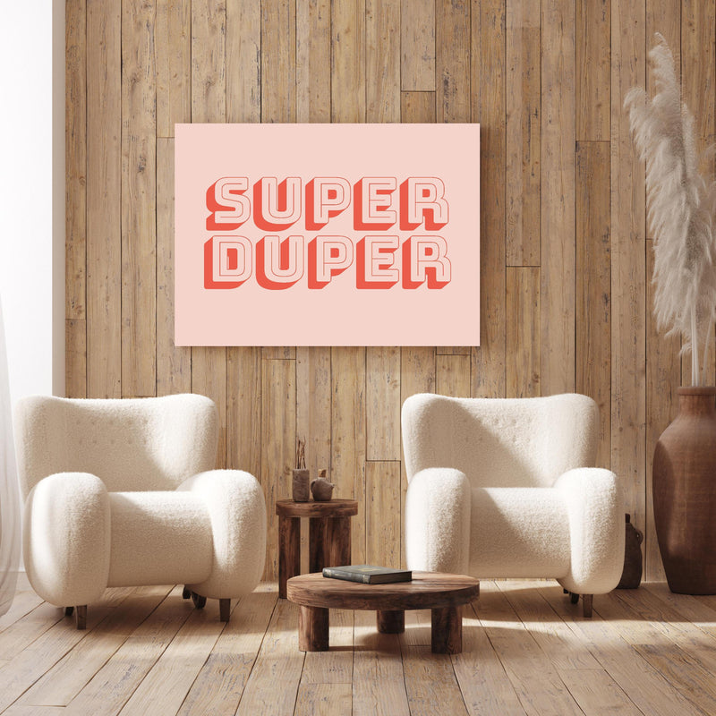 Wandbild - Super Duper an Holzwand hinter sanften Sesseln mit Plüschbezug
