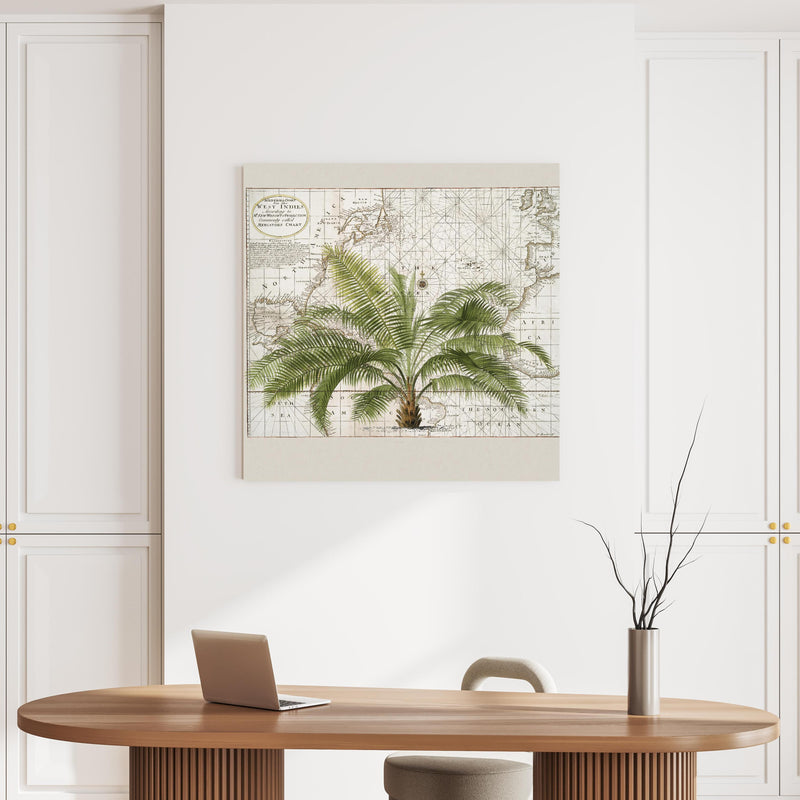 Wandbild - Tropical Empire No1 über ovalem Holztisch mit zeitloser Vase