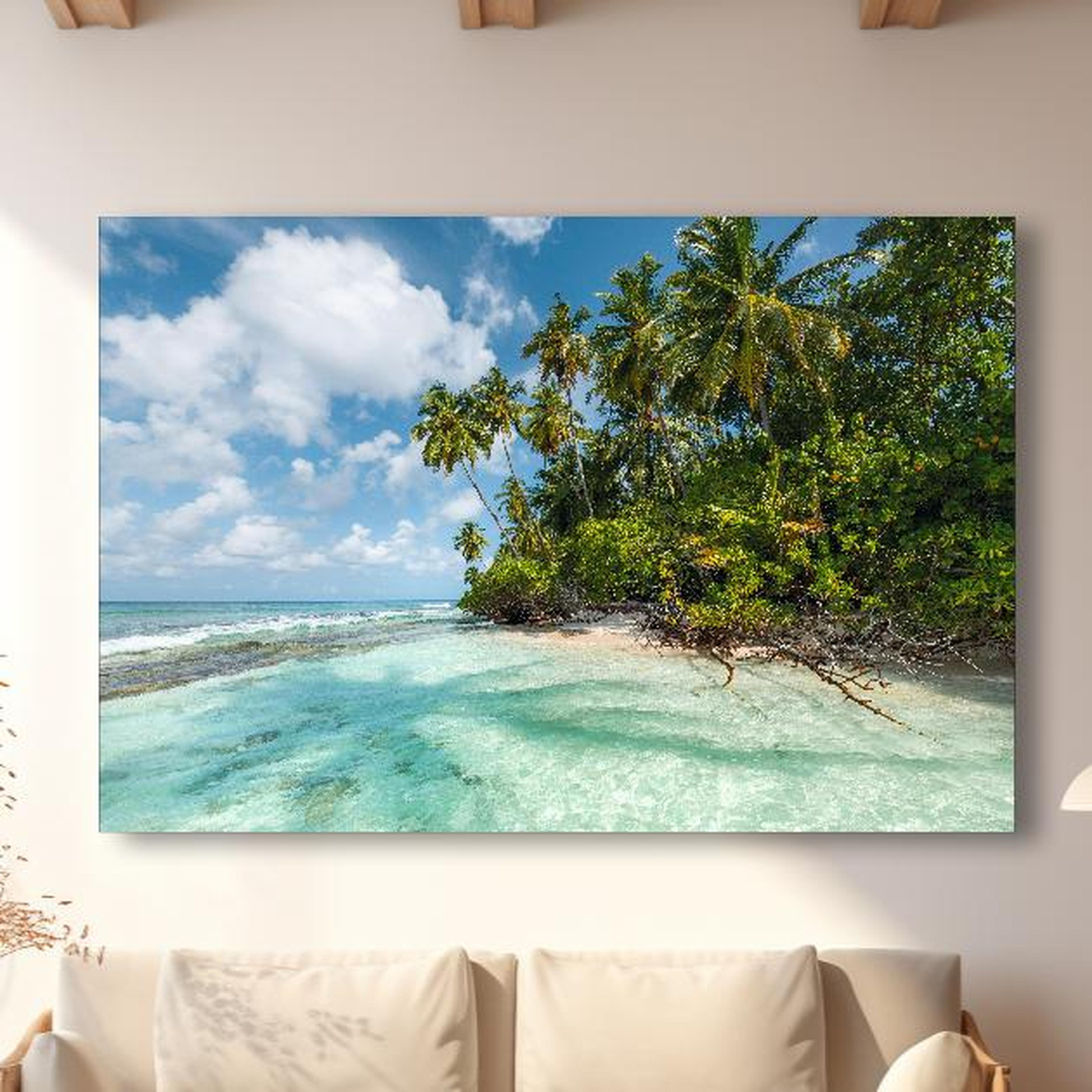 Wandbild - Turquoise Bay in modernem Wohnzimmer im Loft-Stil Zoom