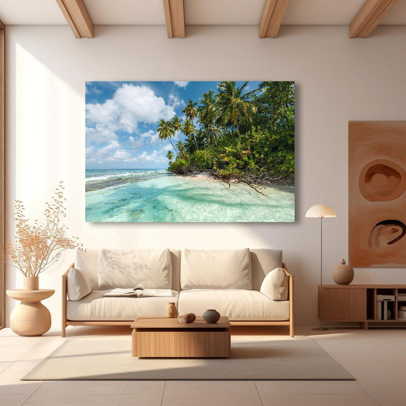 Wandbild - Turquoise Bay in modernem Wohnzimmer im Loft-Stil