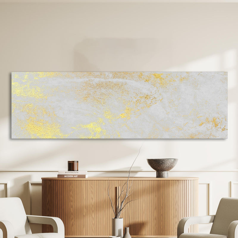 Wandbild - Vintage Zement - Gold  an heller Wand über stilvoller Holzkommode im Wohnzimmer Zoom