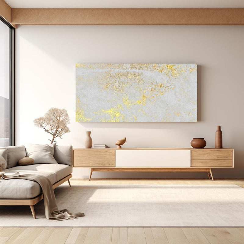 Wandbild - Vintage Zement - Gold  in hellem Wohnzimmer über extravaganter Kommode