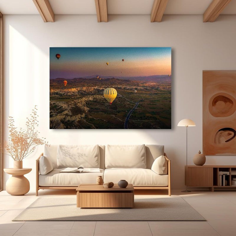 Wandbild - Vogelperspektive in Kappadokien - Türkei  in modernem Wohnzimmer im Loft-Stil