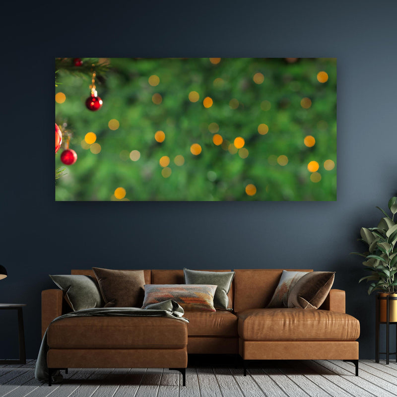 Wandbild - Weihnachten Banner an dunkelgrüner Wand über klassischem Sofa