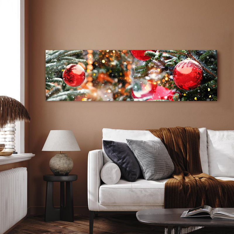 Wandbild - Weihnachts Konzept - Feiertage in dekorativem Wohnzimmer über einladendem Sofa