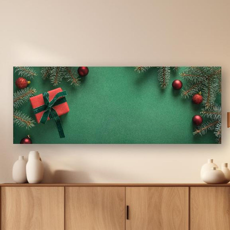 Wandbild - Weihnachtsrahmen auf grünem Hintergrund in dezentem Wohnzimmer mit geölter Holzkommode Zoom