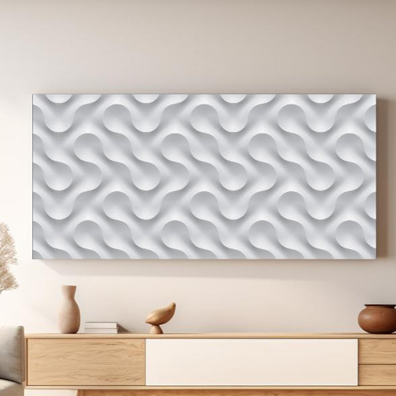 Wandbild - Weißes Wellen Muster in hellem Wohnzimmer über extravaganter Kommode Zoom