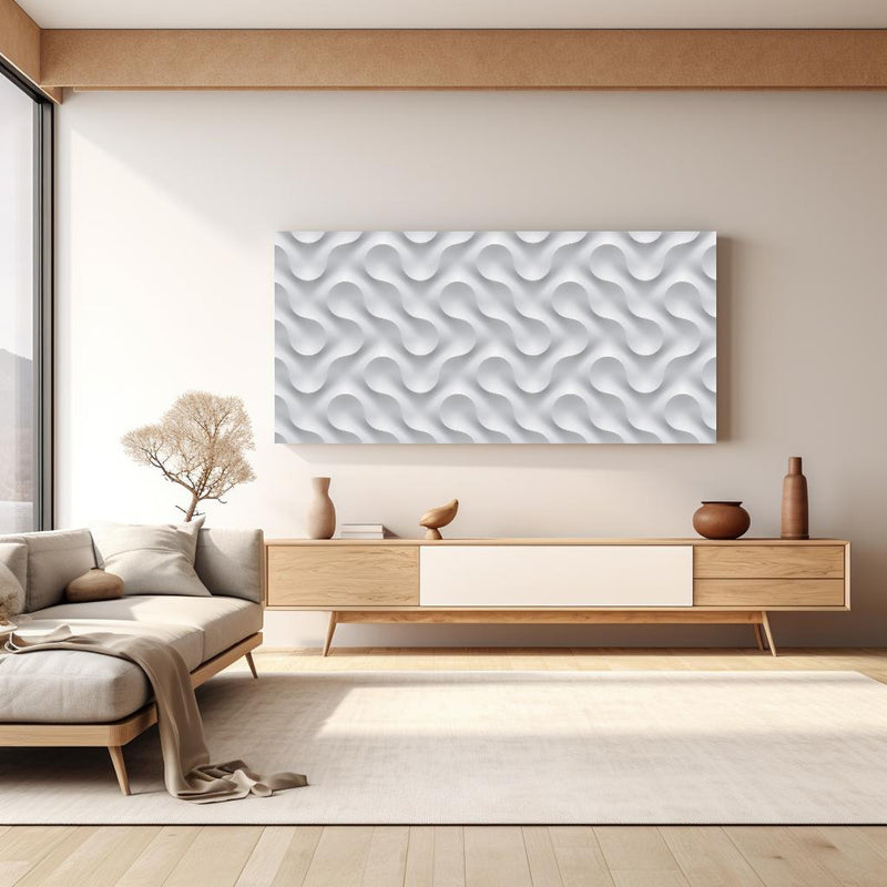 Wandbild - Weißes Wellen Muster in hellem Wohnzimmer über extravaganter Kommode
