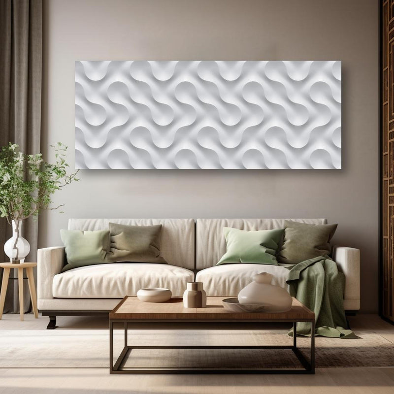 Wandbild - Weißes Wellen Muster in kreativ eingerichtetem Zimmer mit moderner Vase