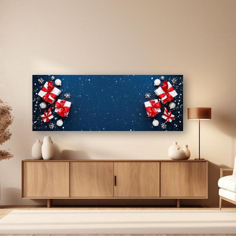 Wandbild - Winterdekoration als Banner in dezentem Wohnzimmer mit geölter Holzkommode