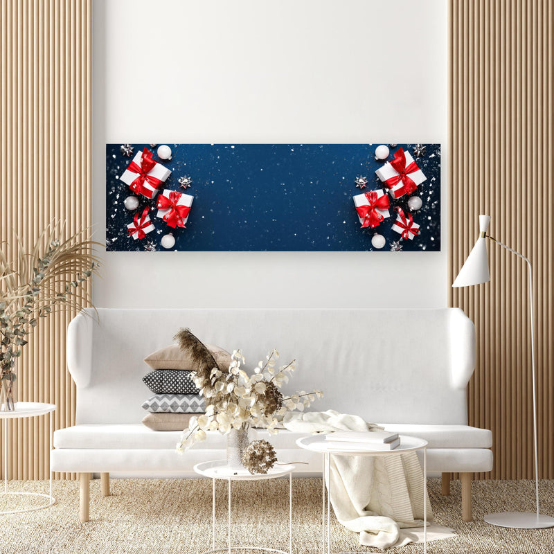 Wandbild - Winterdekoration als Banner in extravagant gestaltetem Raum mit minimalistischer Couch-rechteckig