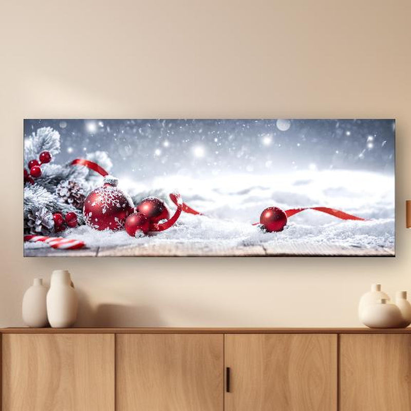 Wandbild - Winterliche Weihnachtsdekoration in dezentem Wohnzimmer mit geölter Holzkommode Zoom