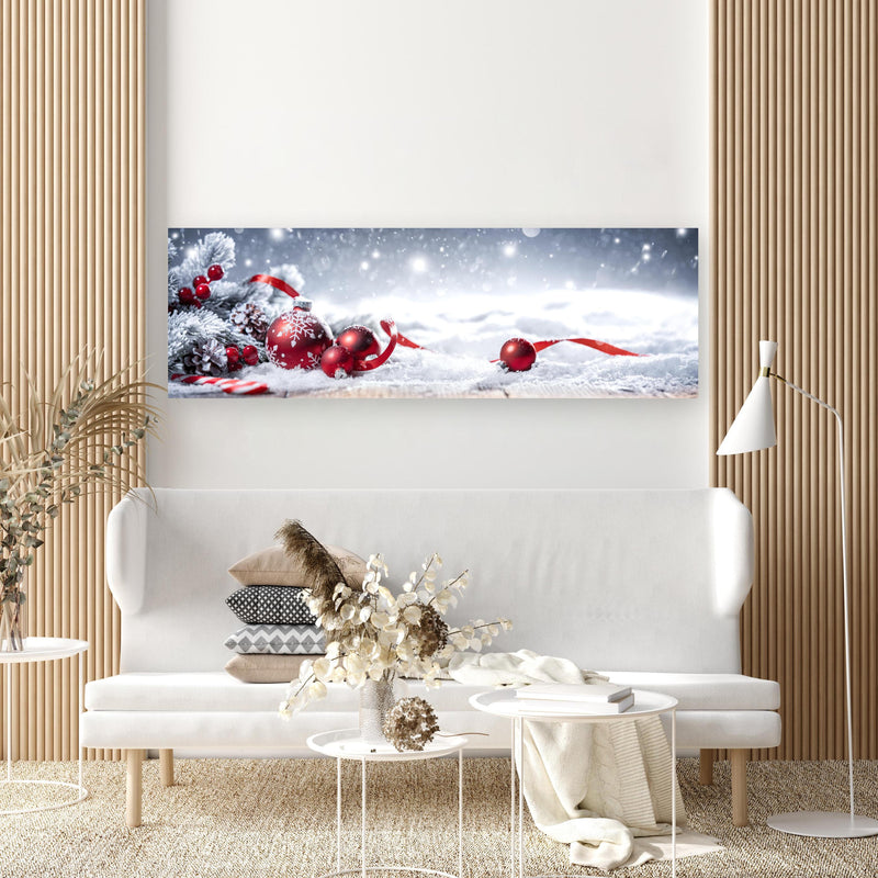 Wandbild - Winterliche Weihnachtsdekoration in extravagant gestaltetem Raum mit minimalistischer Couch-rechteckig