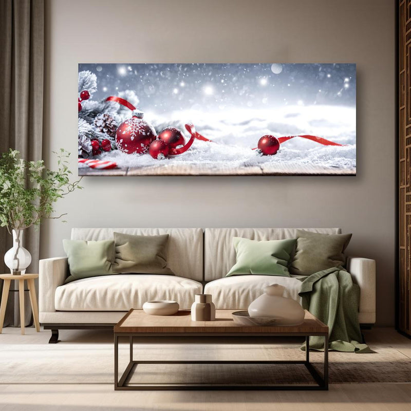 Wandbild - Winterliche Weihnachtsdekoration in kreativ eingerichtetem Zimmer mit moderner Vase