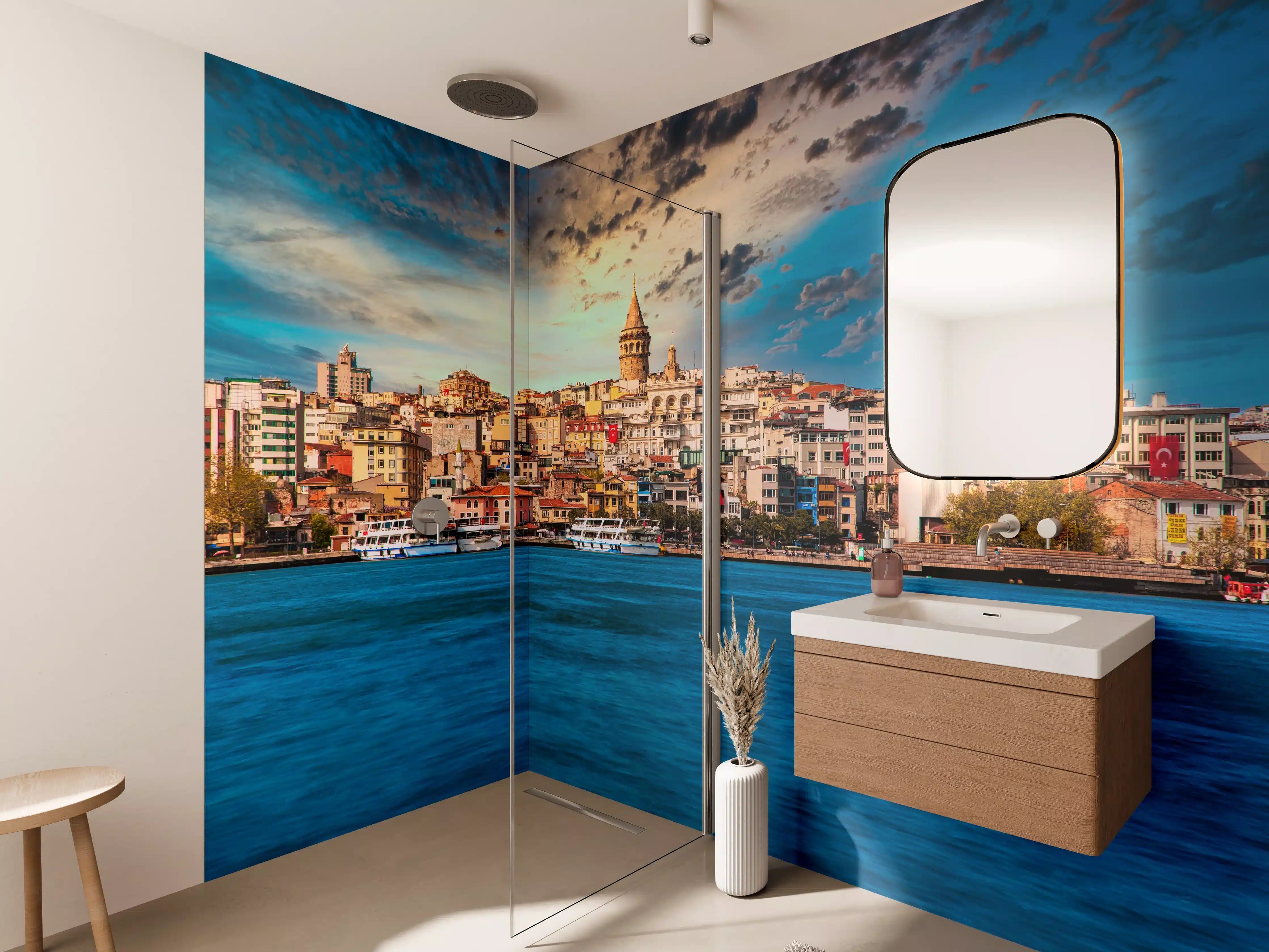 Wandverkleidung Bad -  Ausblick auf Galata vom Wasser