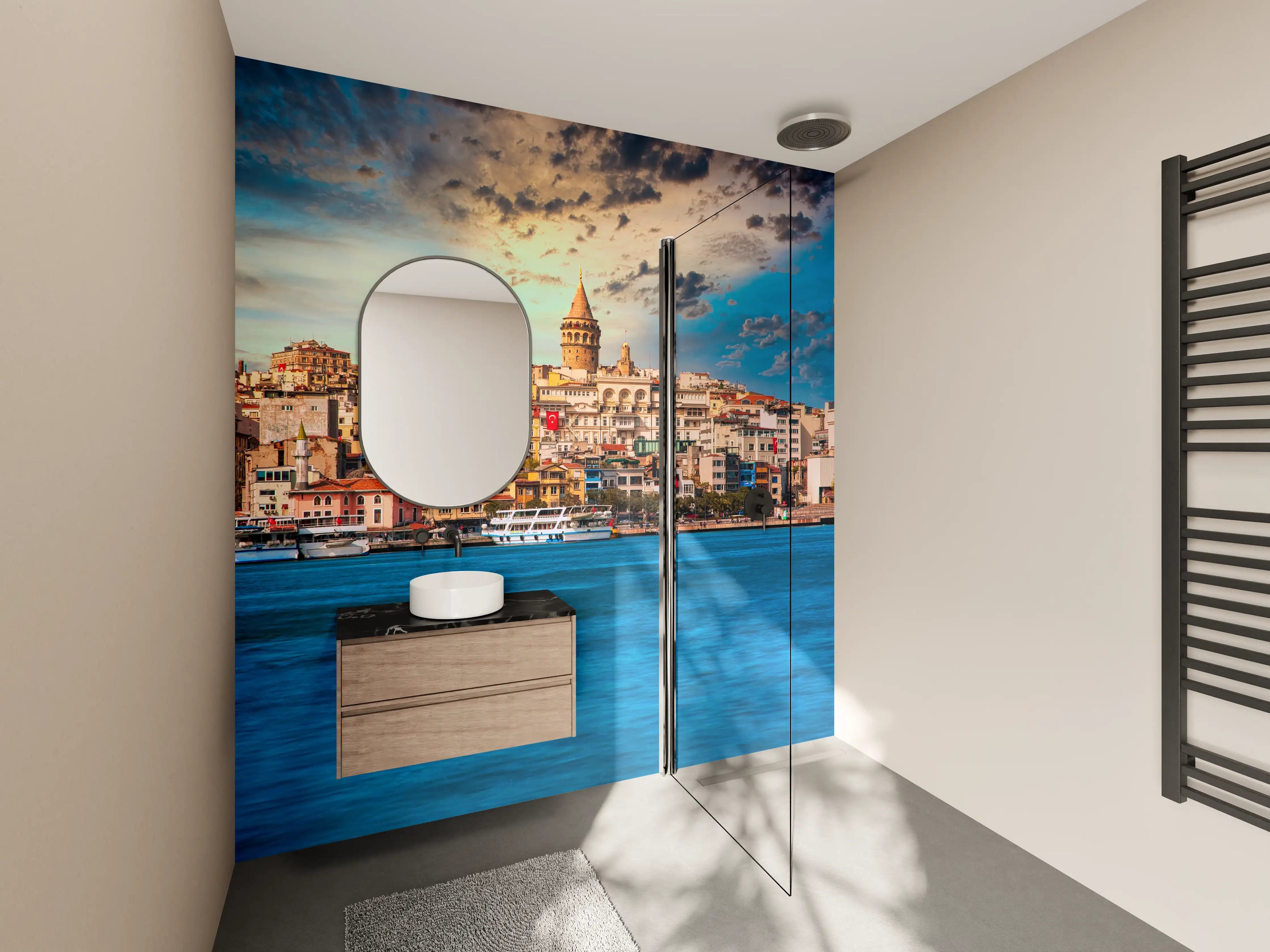 Wandverkleidung Bad -  Ausblick auf Galata vom Wasser