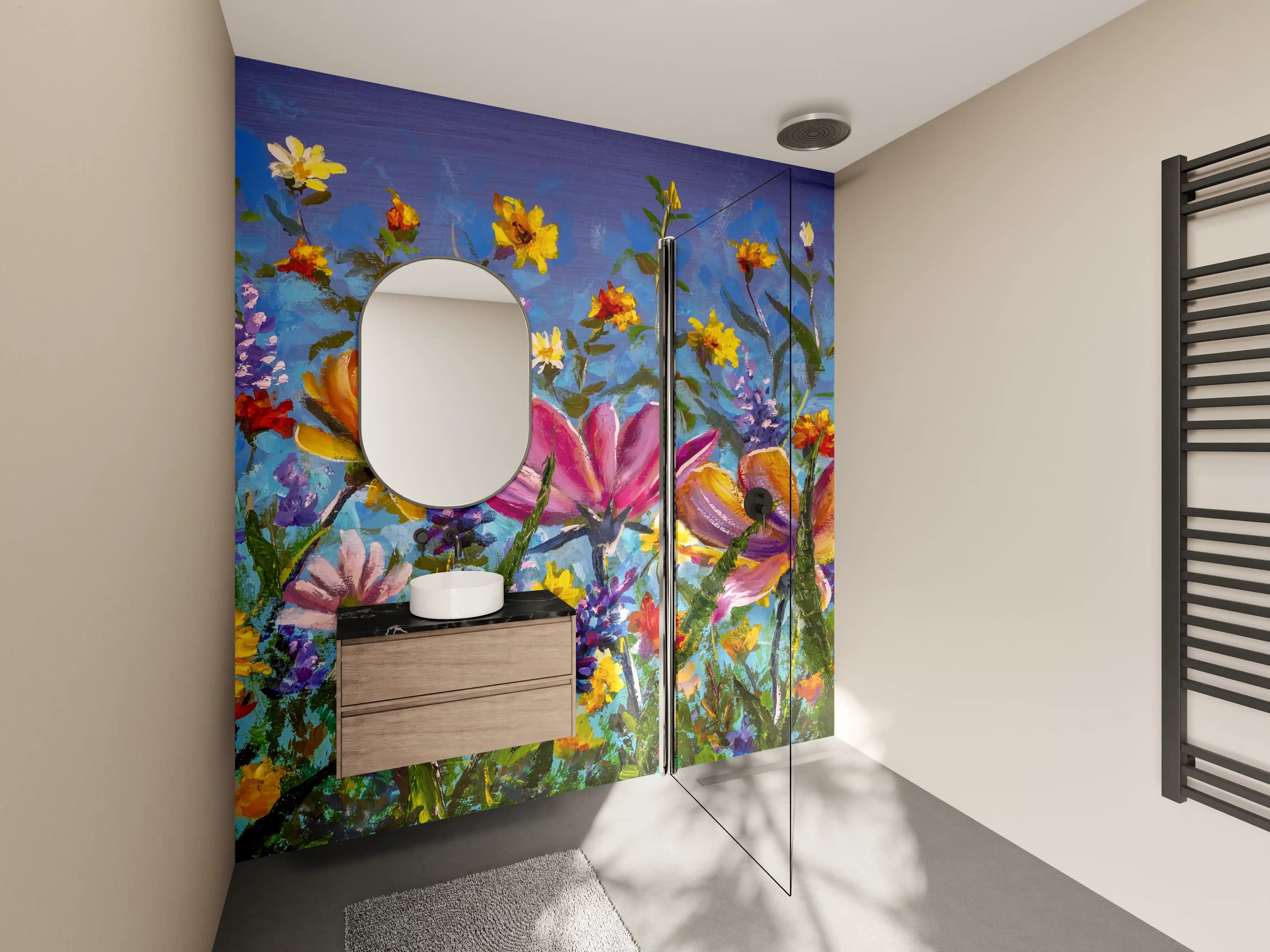 Wandverkleidung Bad -  Bunter Blumenmix Ölgemälde