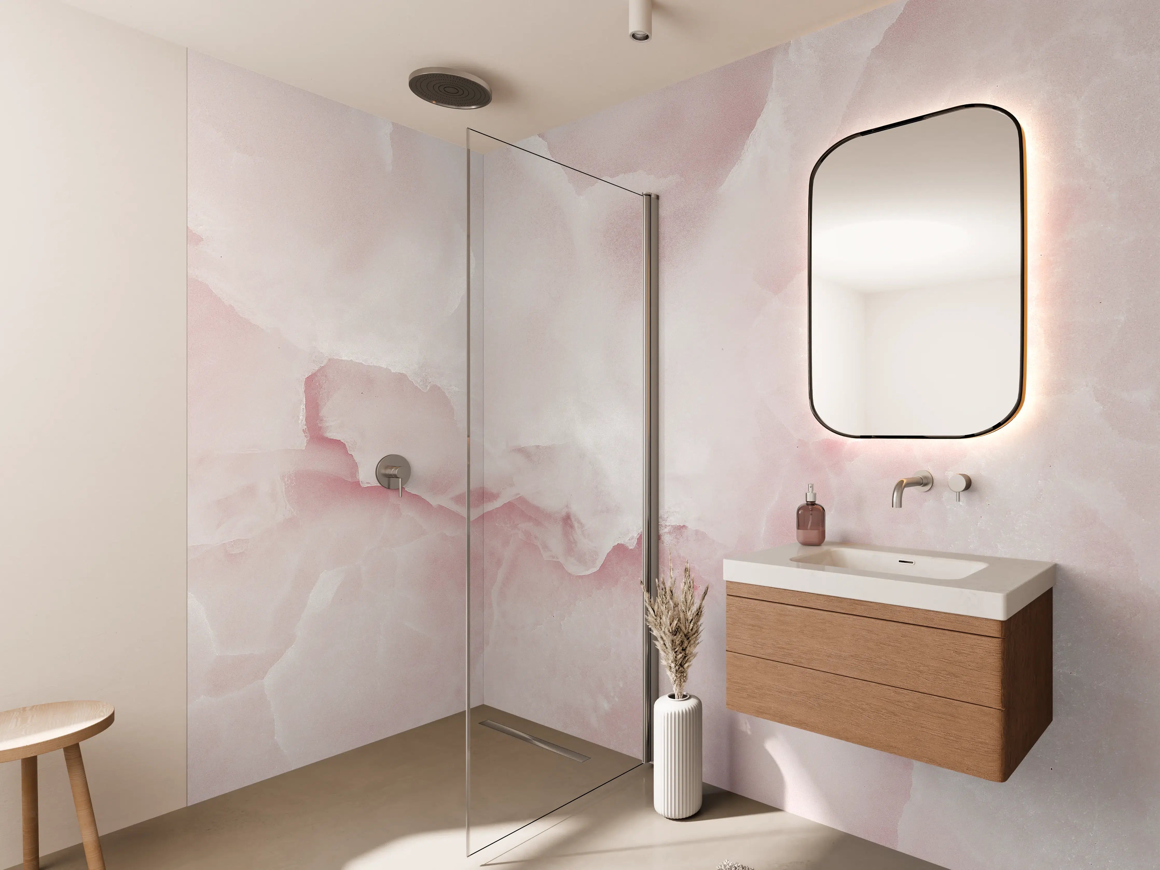 Wandverkleidung Bad -  Rosa Emperador Onyx Marmor