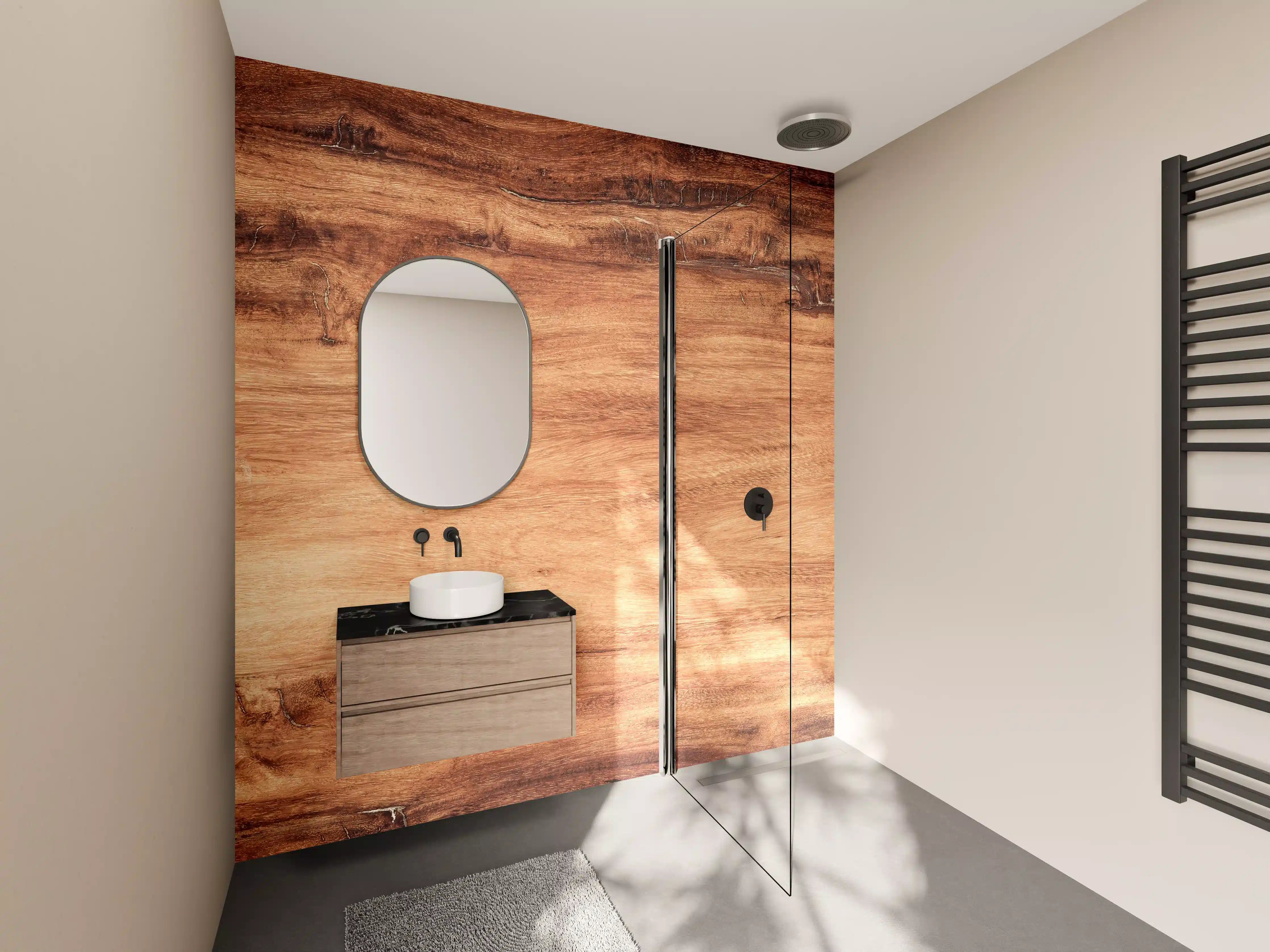 Wandverkleidung Bad -  Teakholz mit natürlichem Muster