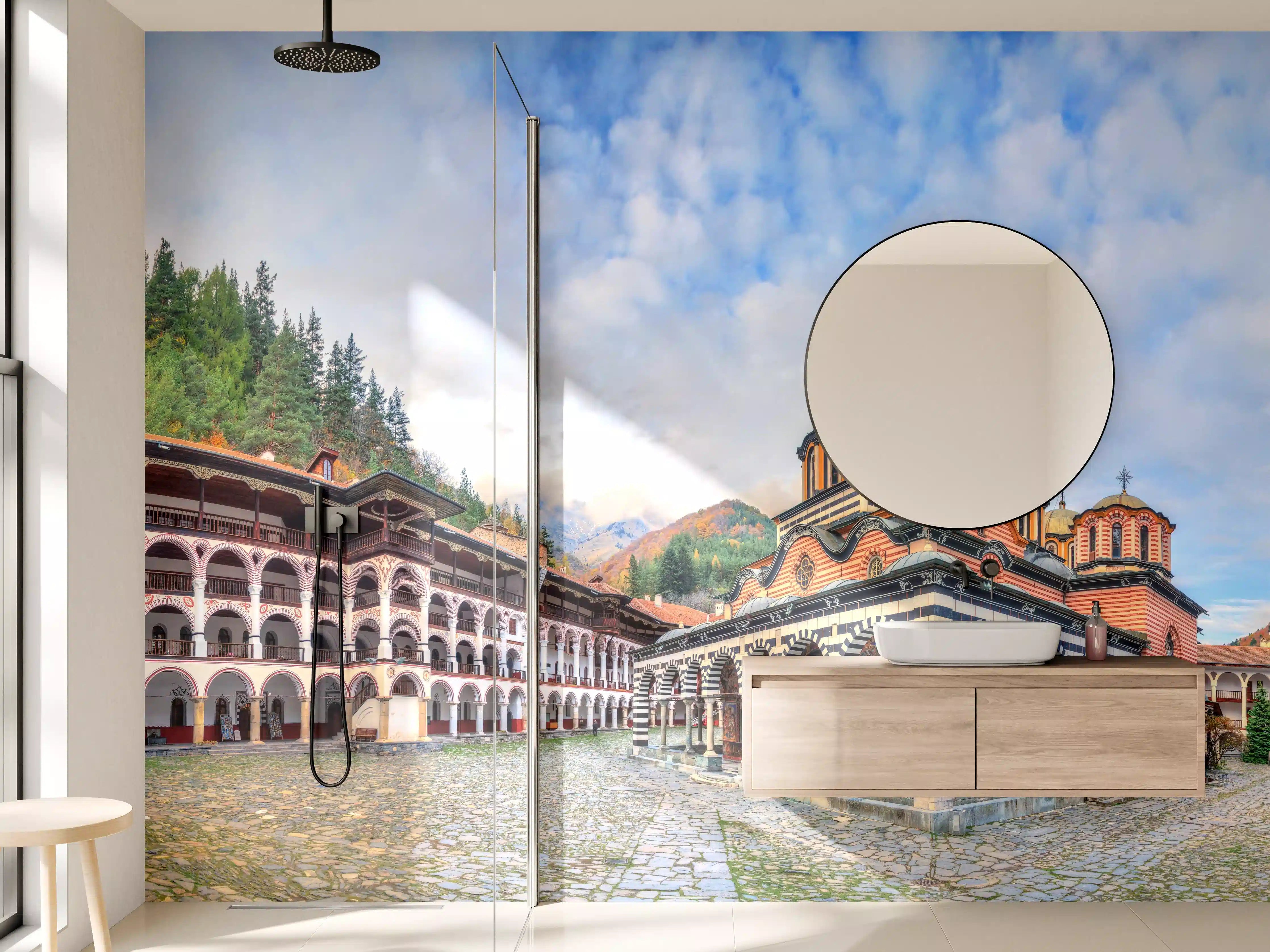 Wandverkleidung Bad -  Wunderschöner Panoramablick auf das Rila-Kloster