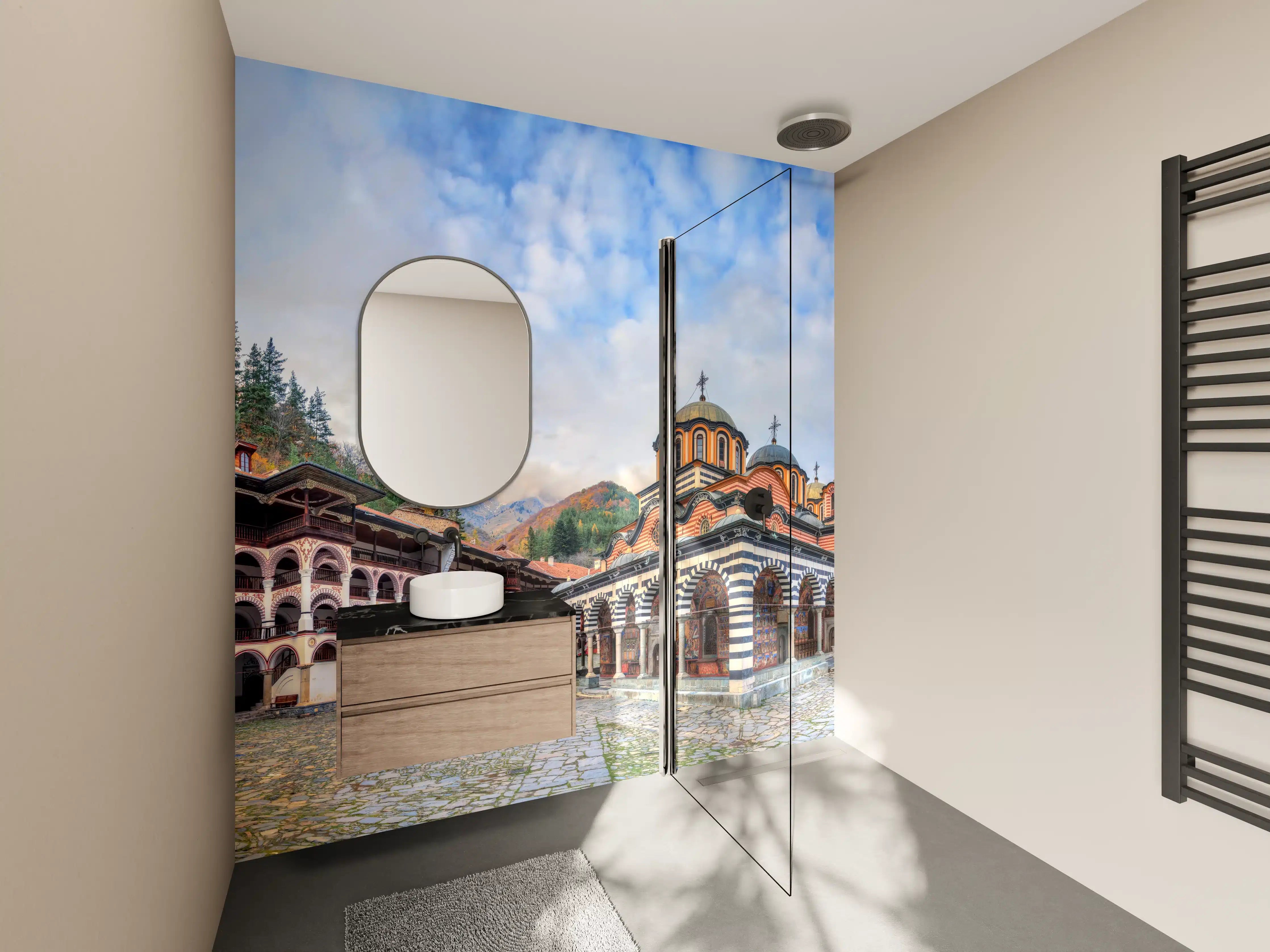 Wandverkleidung Bad -  Wunderschöner Panoramablick auf das Rila-Kloster