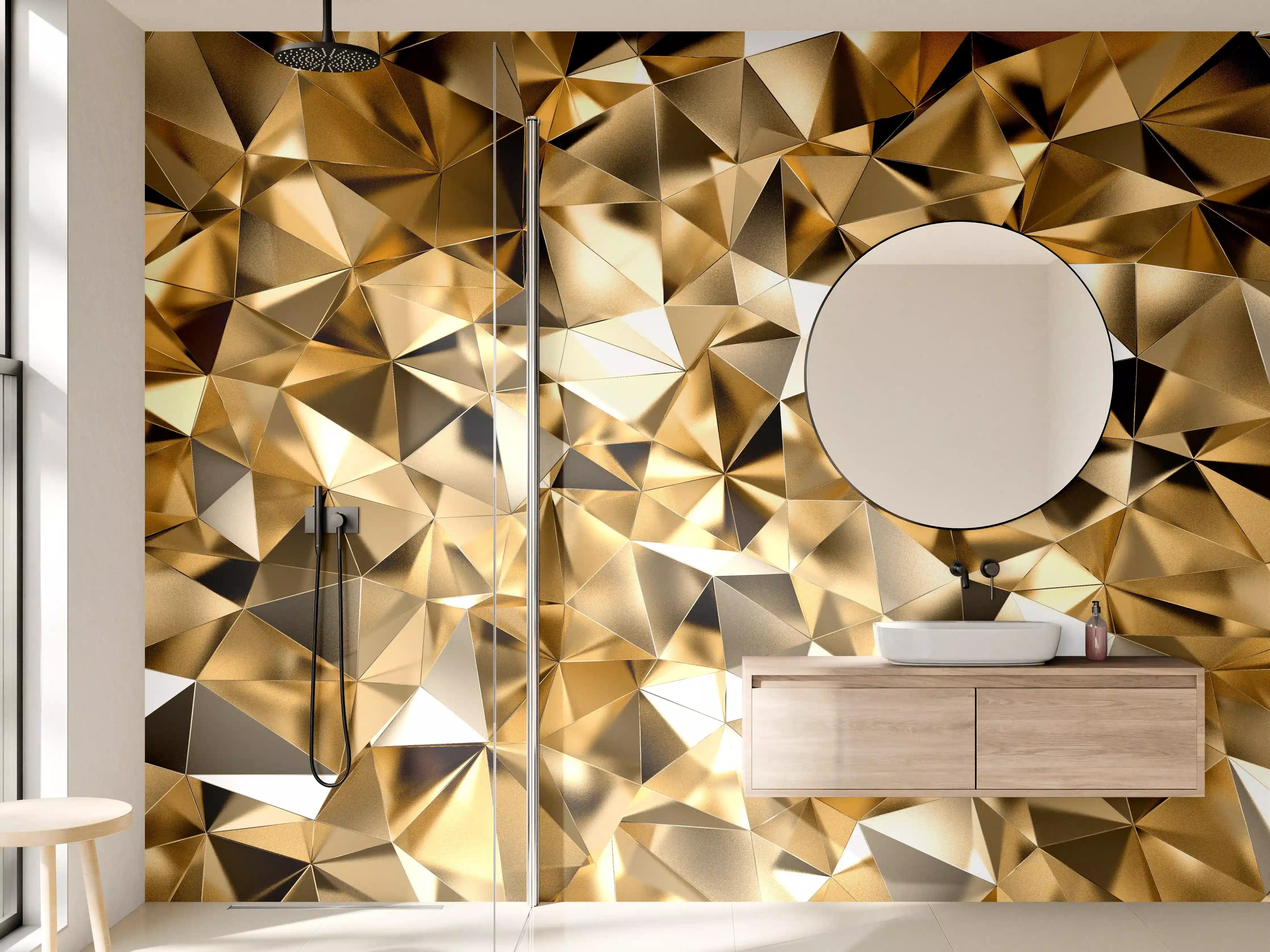 Wandverkleidung Bad - 3D Goldenes Kristall Design