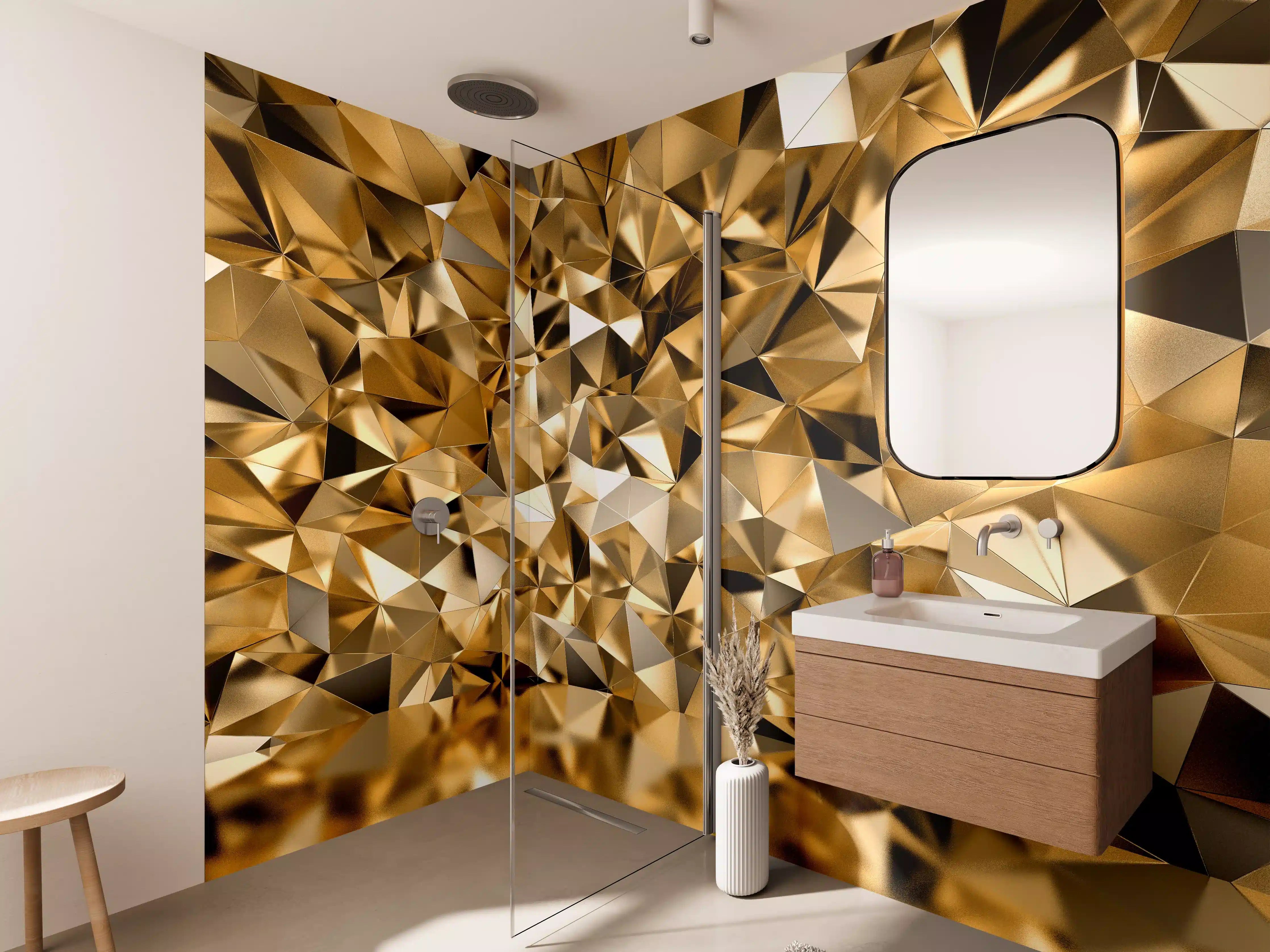 Wandverkleidung Bad - 3D Illustration - Goldenes Design