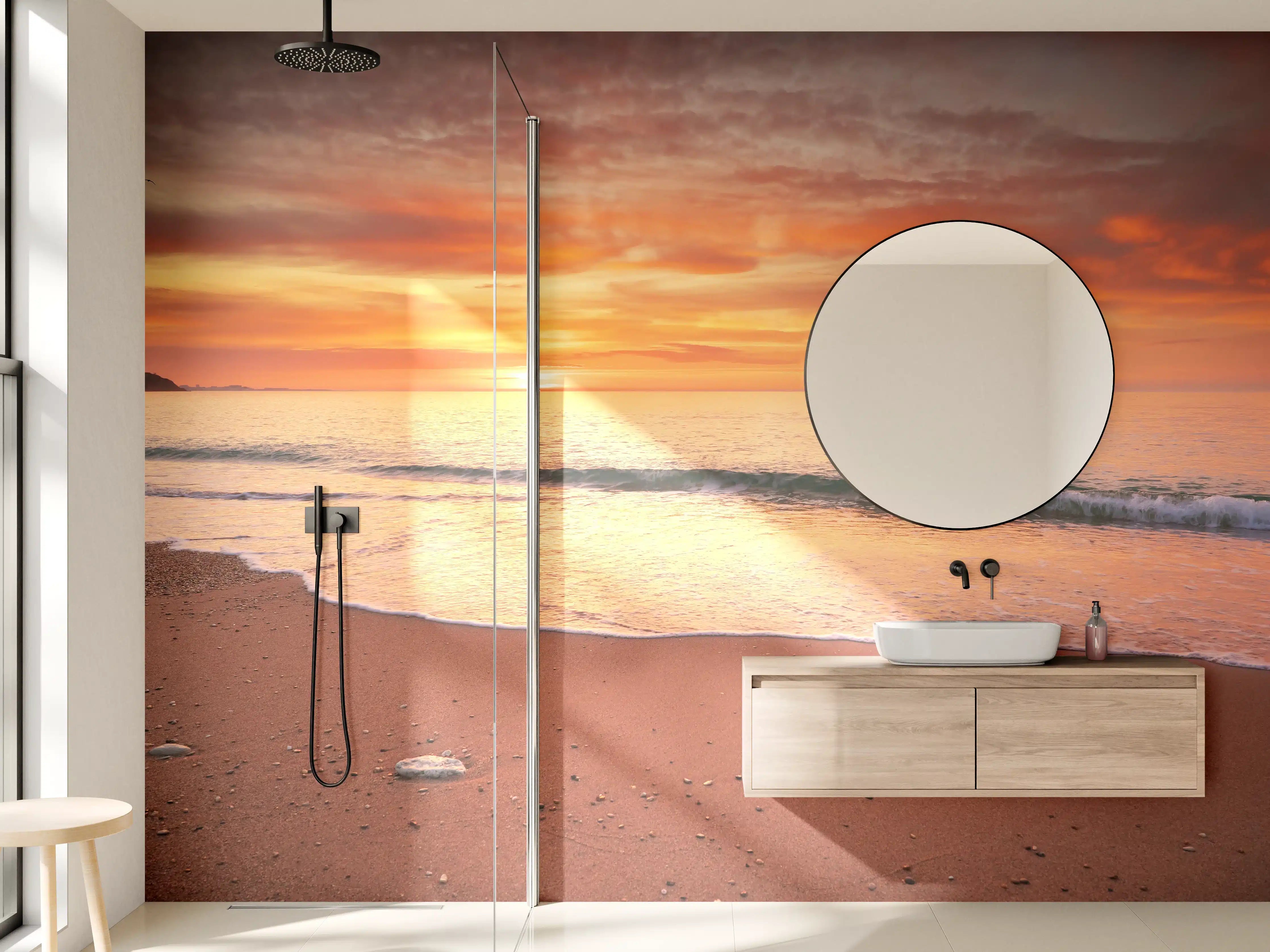 Wandverkleidung Bad - Abendliche Strandkulisse bei Sonnenuntergang