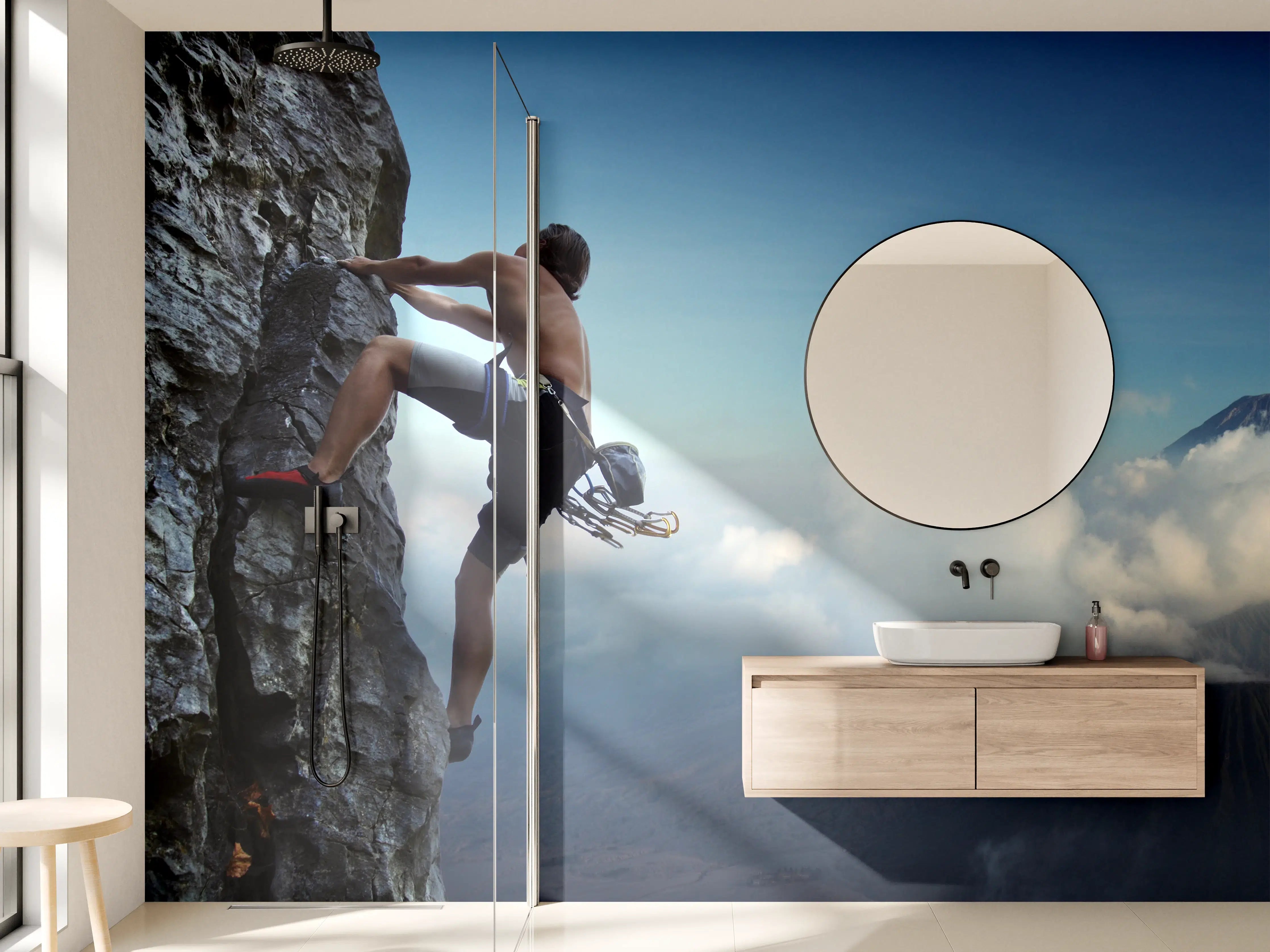 Wandverkleidung Bad - Abenteuerlicher Felskletterer bei Sonnenuntergang