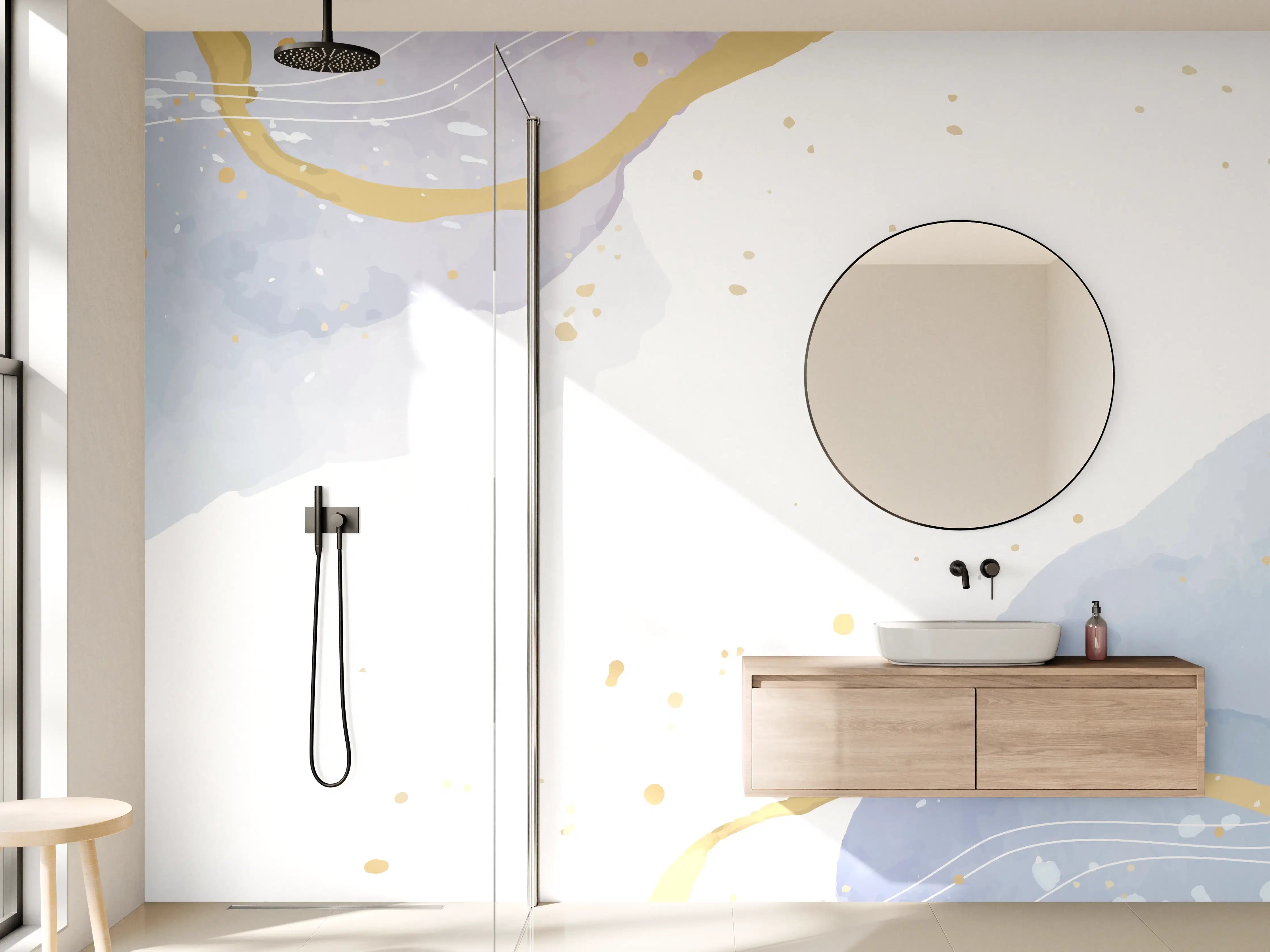 Wandverkleidung Bad - Abstrakt Blau Gold Aquarell Design