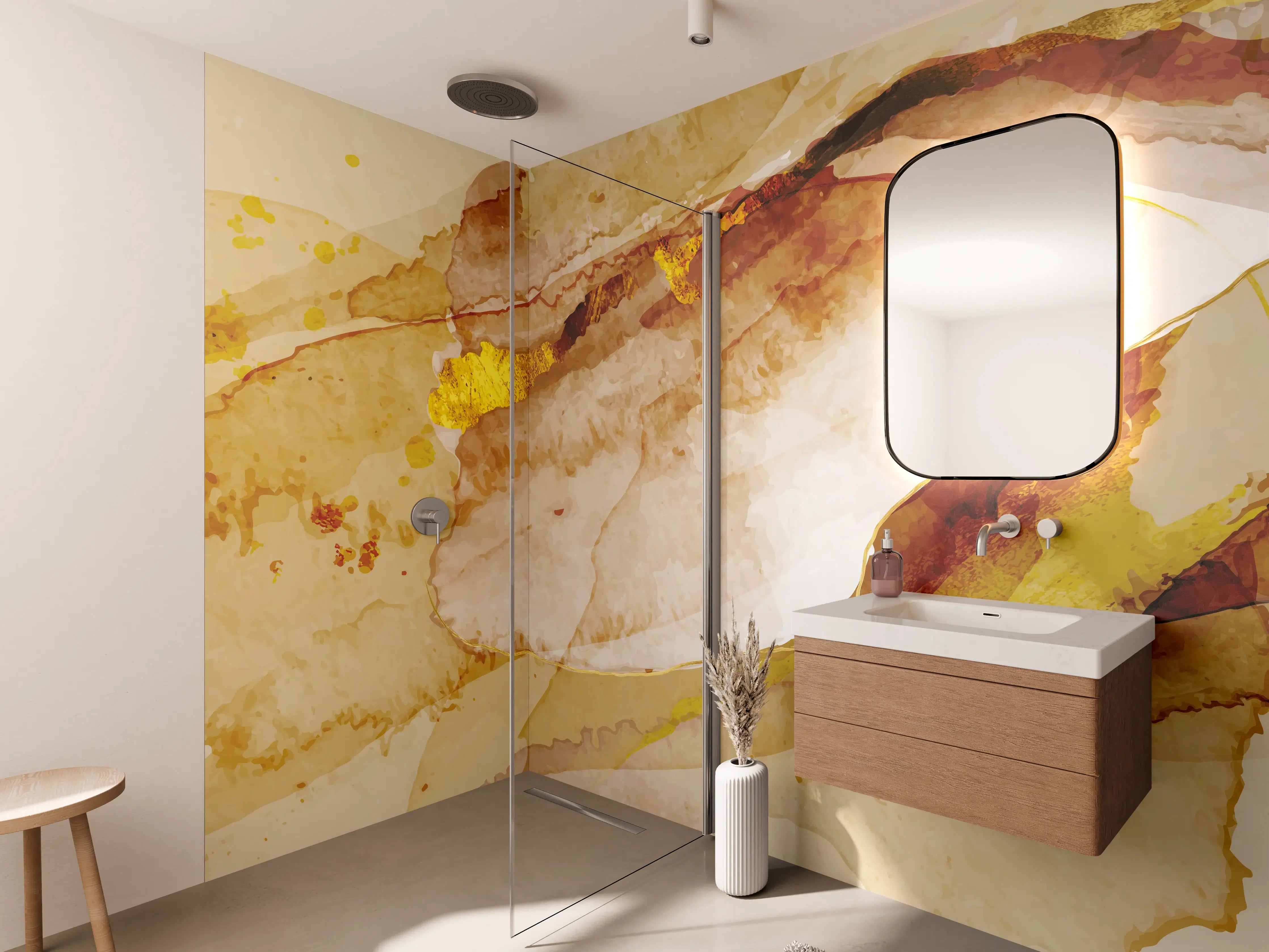 Wandverkleidung Bad - Abstrakte Aquarell Gold-Nuancen