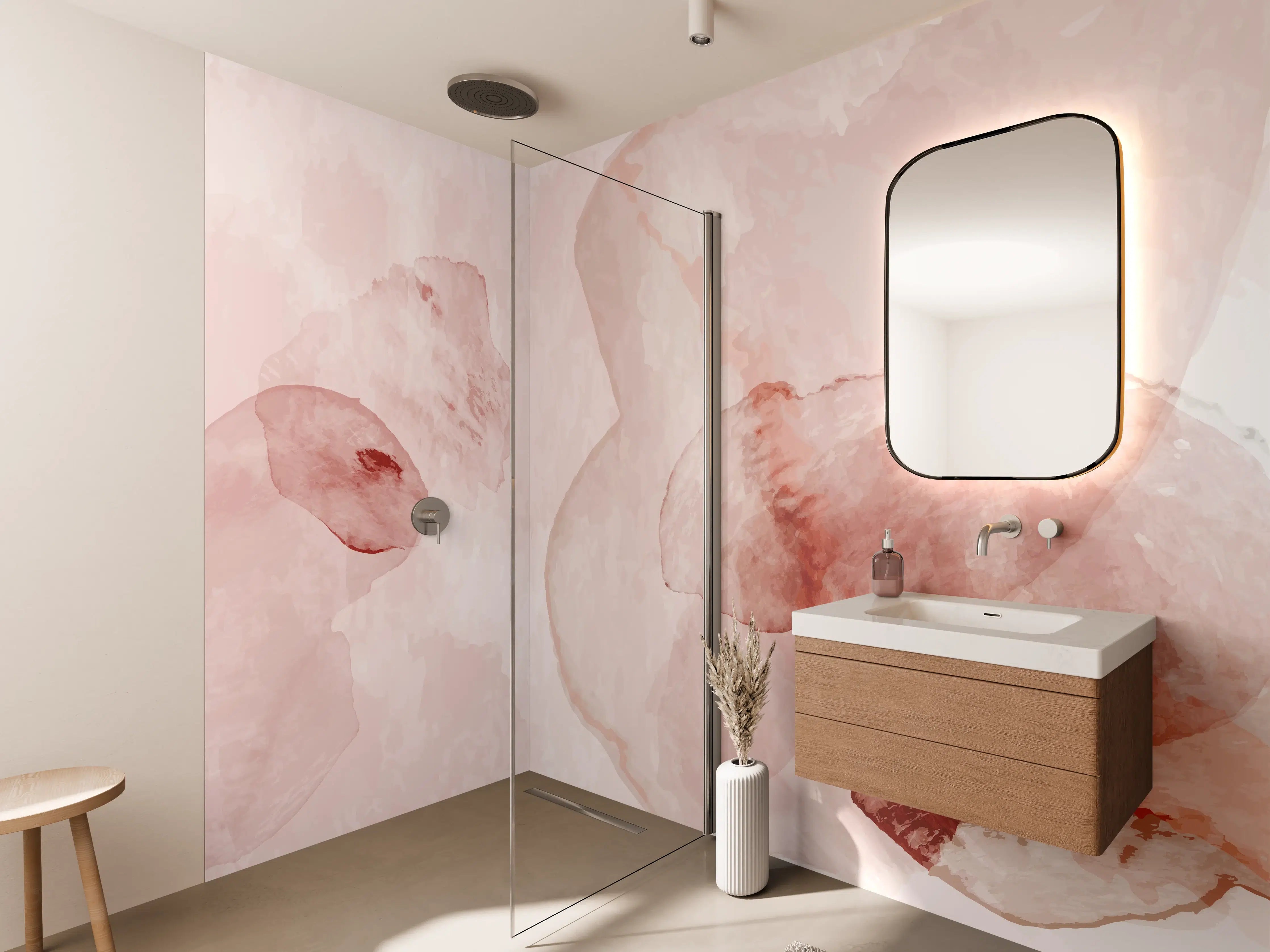Wandverkleidung Bad - Abstrakte Aquarell Rosa Töne