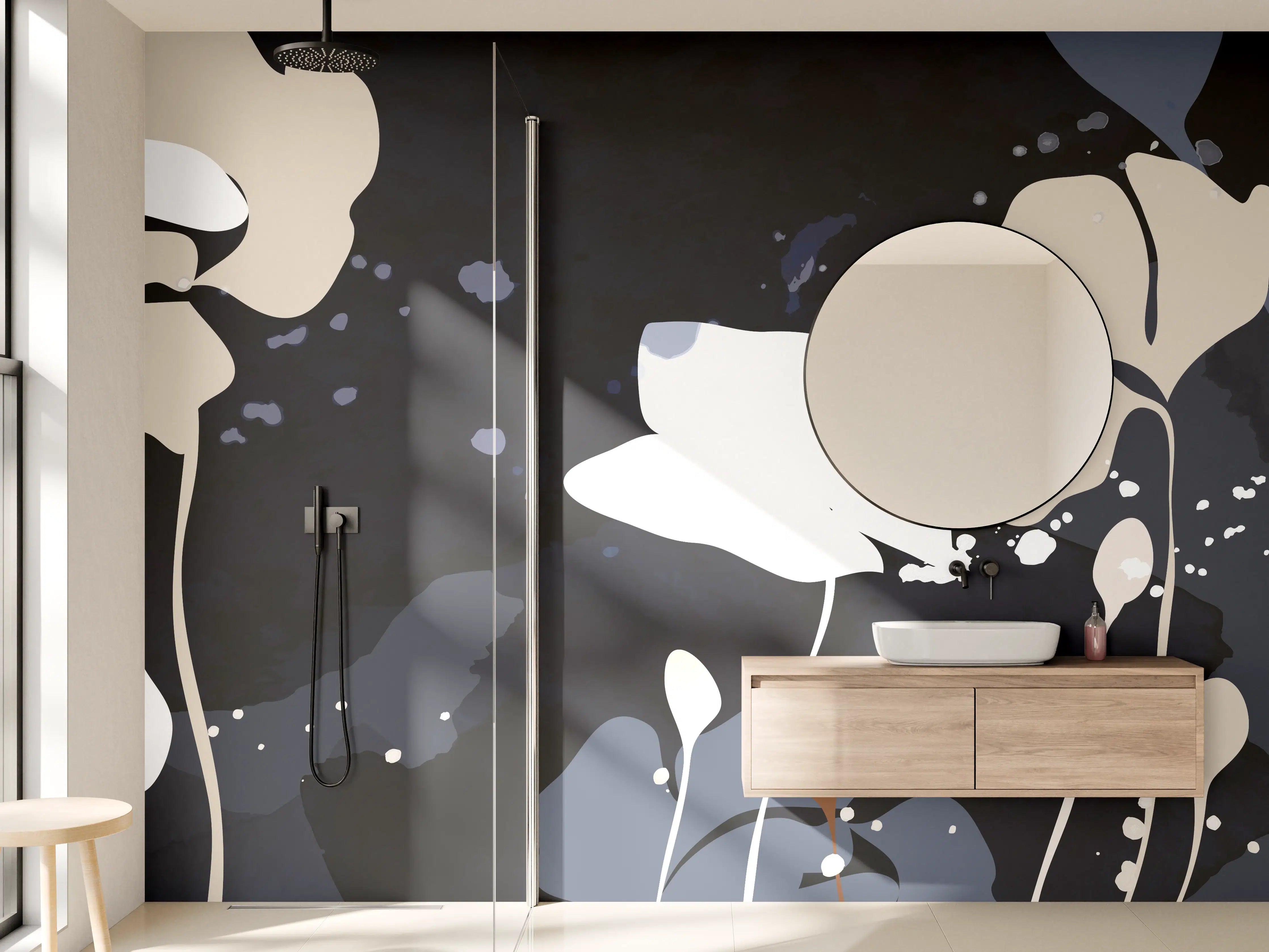 Wandverkleidung Bad - Abstrakte Blumen Dunkles Design
