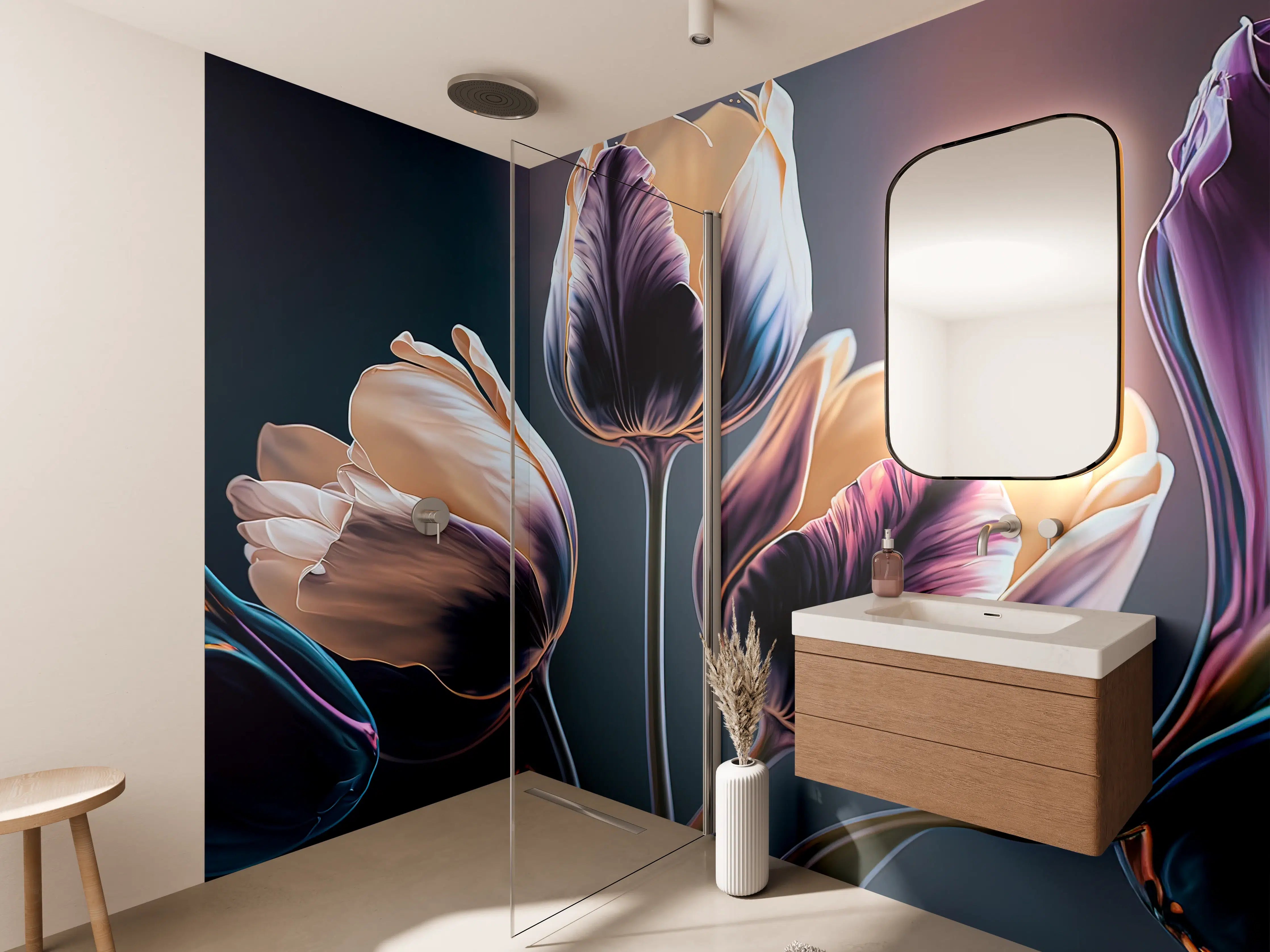 Wandverkleidung Bad - Abstrakte Fließende Tulpen Kunst