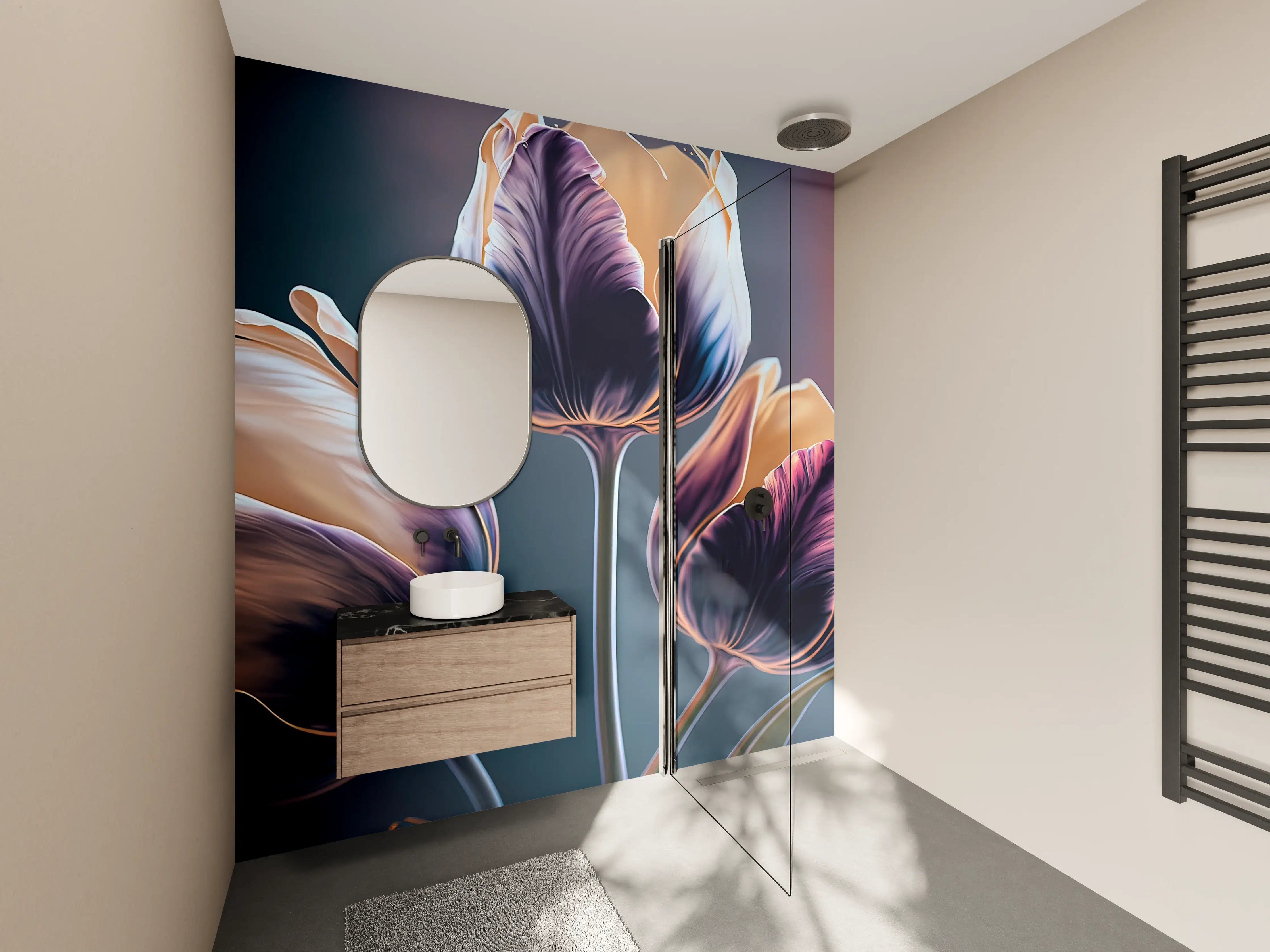 Wandverkleidung Bad - Abstrakte Fließende Tulpen Kunst