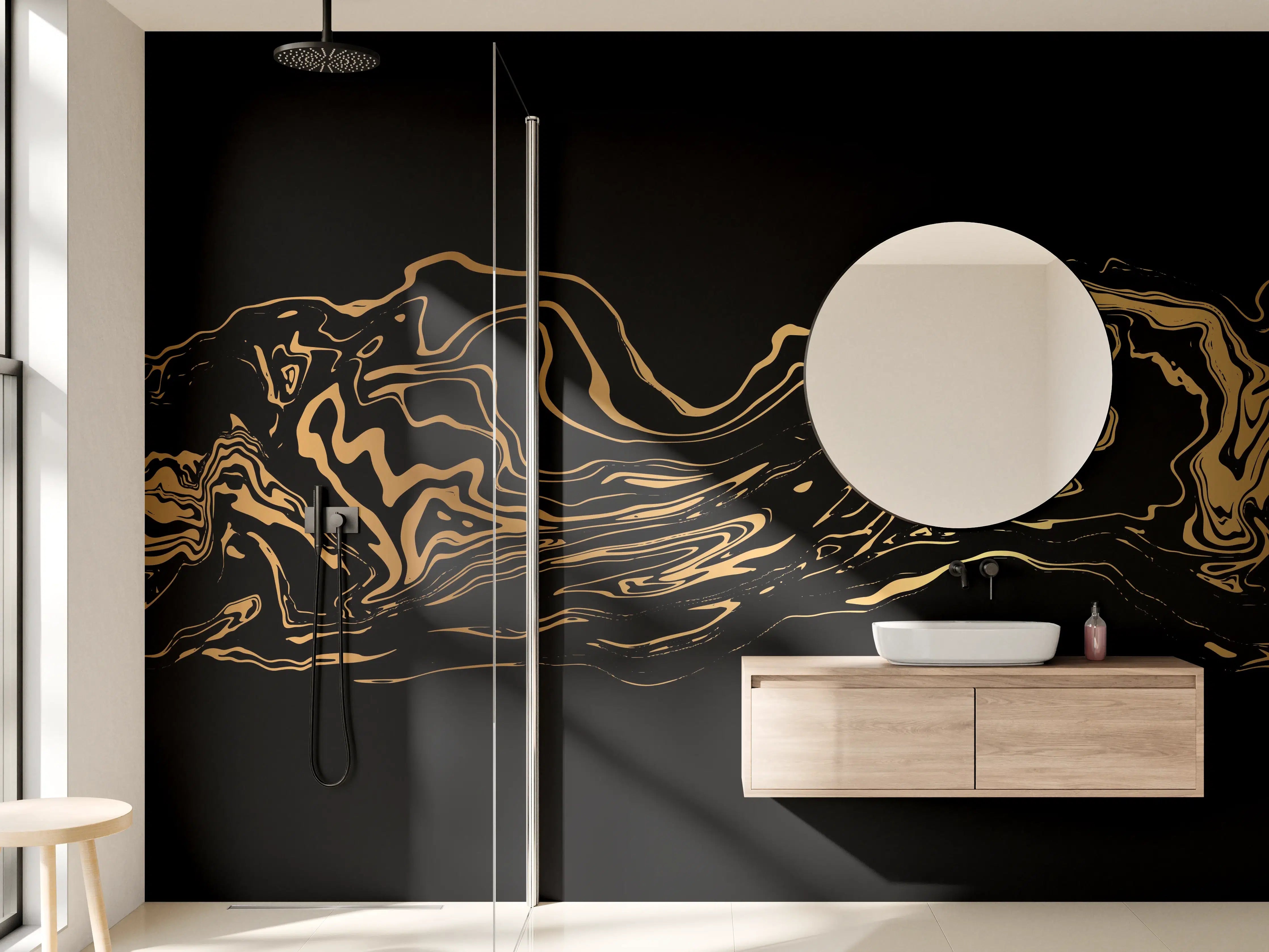 Wandverkleidung Bad - Abstrakte Gold-Schwarz-Textur